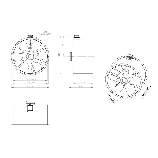 Axial 1250 mm kanalfläkt rökgas F300- AL 1250 D6 F3 07 CFG