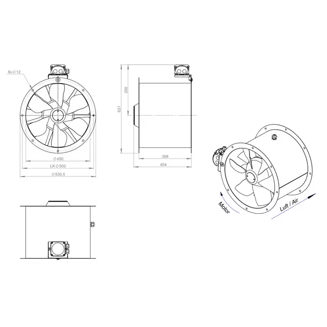 Kanalfläkt, axial 450 mm - AL 450 D2 02 CFG
