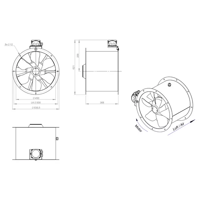 Kanalfläkt axial 450 mm - AL 450 D42U 02 CFG
