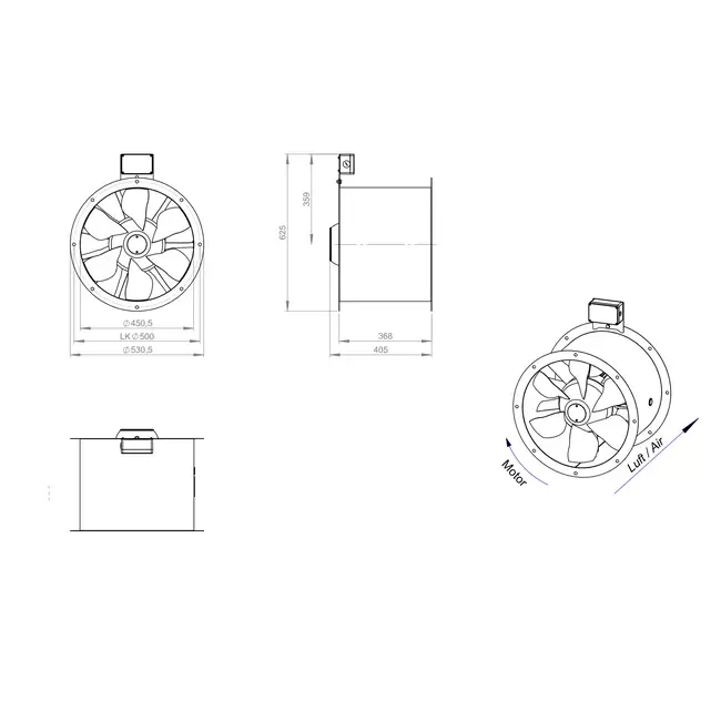 Axial 450 mm kanalfläkt rökgas F300- AL 450 D2 F3 02 CFG