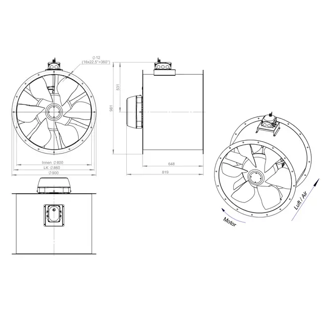 Kanalfläkt axial 800 mm - AL 800 D84U 03 CFG