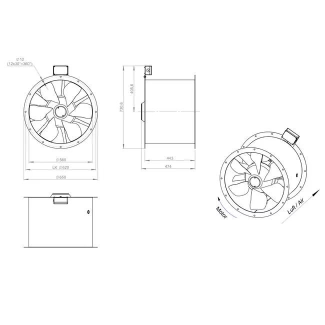 Axial 560 mm kanalfläkt rökgas F300- AL 560 D84U F3 01 CFG