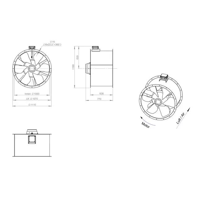 Axial 1000 mm kanalfläkt rökgas F300- AL 1000 D84U F3 01 CFG