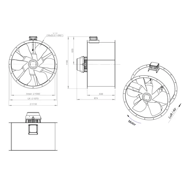 Kanalfläkt axial 1000 mm rökgas F400 - AL 1000 D84U F4 03 CFG
