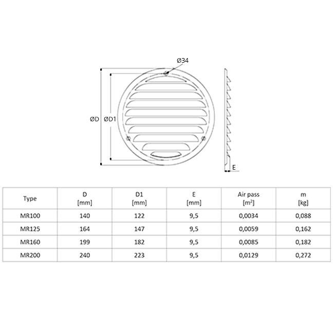 Runt ventilationsgaller av metall 100 mm, brunt - MR100B – RAL8016