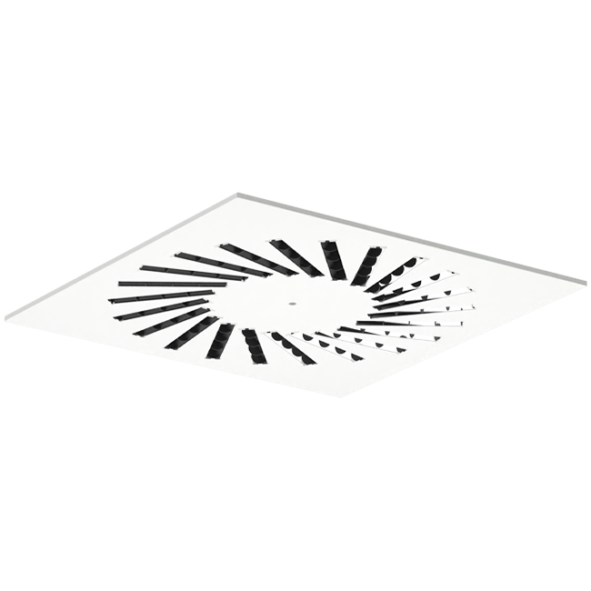 Virveldon stål med justerbara deflektorer - 400x400 mm - RAL 9016