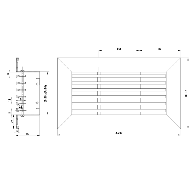 Stånggaller i aluminium - med friktionsfjädrar - 300x100 mm - RAL 9010