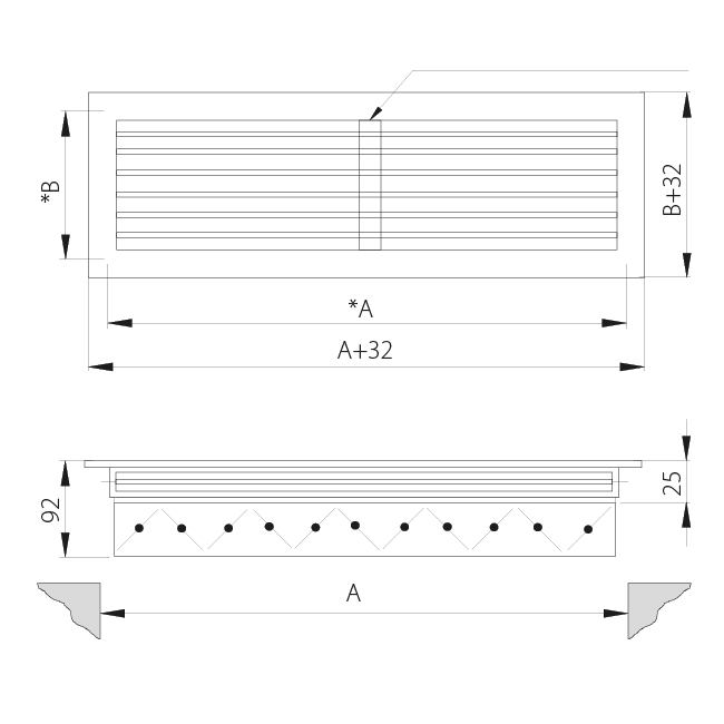 Enkelt justerbart vägggaller i aluminium - med friktionsfjädrar - 400x200 mm - RAL 9005