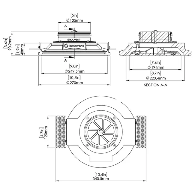 Ergovent, infällbar ramlös ventilationsventil, rund, 125 mm – med Coanda-effekt