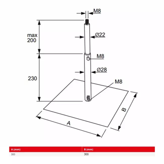 Econox justerbart Spiro rörstöd - 300x300 mm