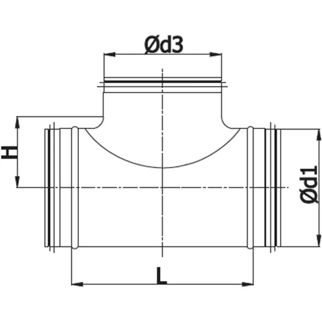 T-stycke på Ø 200125 mm - Ø 125 mm till spiralrör (90°)