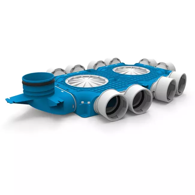 Vent-Axia Uniflexplus kompositfördelare 10 x Ø 90 mm med vertikal tapp Ø 125 mm