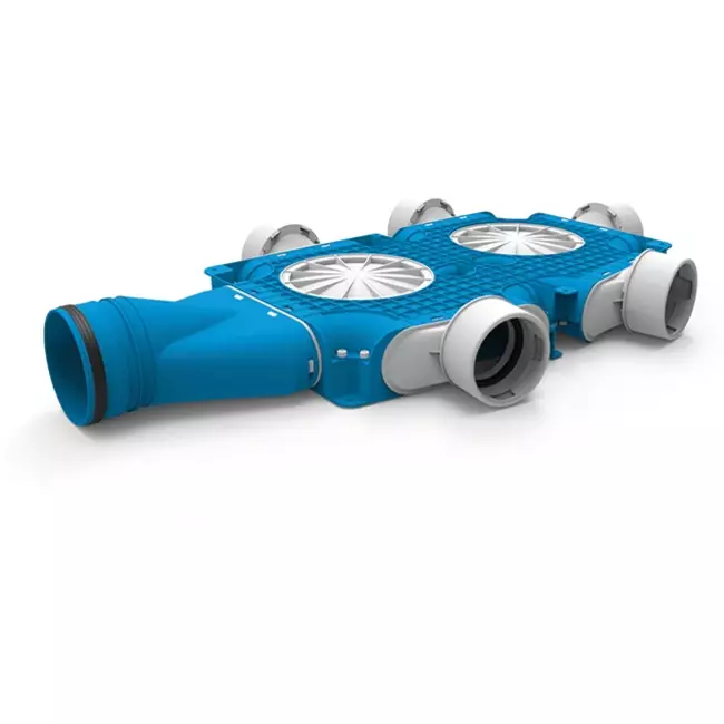 Vent-Axia Uniflexplus kompositfördelare 5 x Ø 90 mm med horisontell tapp Ø 125 mm