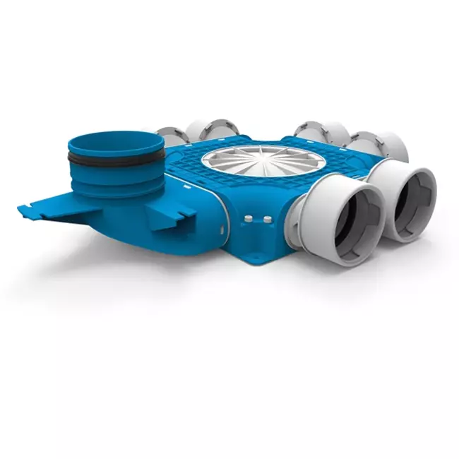 Vent-Axia Uniflexplus kompositfördelare 6 x Ø 90 mm med vertikal tapp Ø 125 mm
