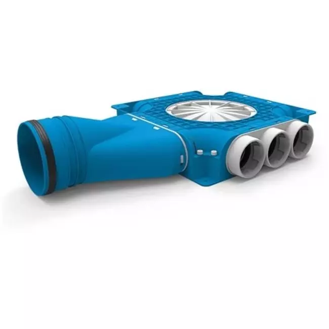 Vent-Axia Uniflexplus kompositfördelare 9 x Ø 69 mm med horisontell tapp Ø 125 mm