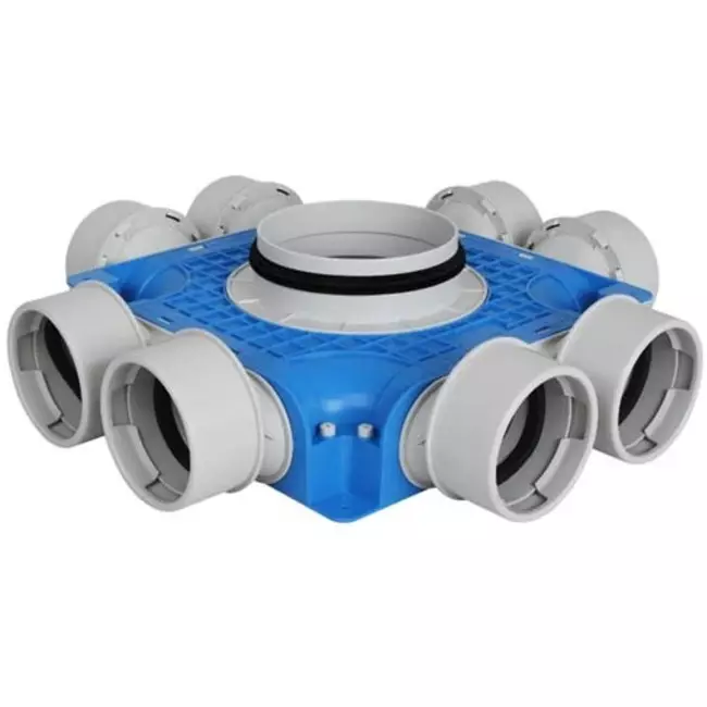 Vent-Axia Uniflexplus fläkt underfördelningslåda 8 x Ø 90 mm med tapp Ø 180 mm.