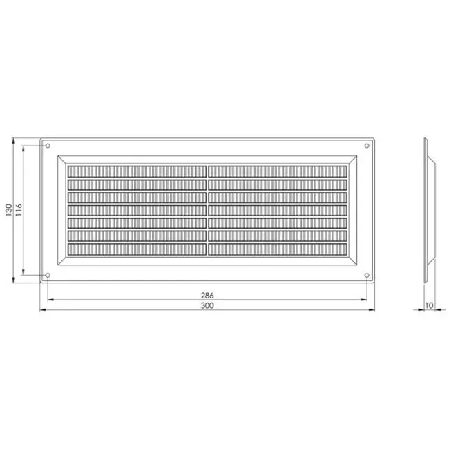 Rektangulärt ventilationsgaller med galler 130x300, grått - VR1330P
