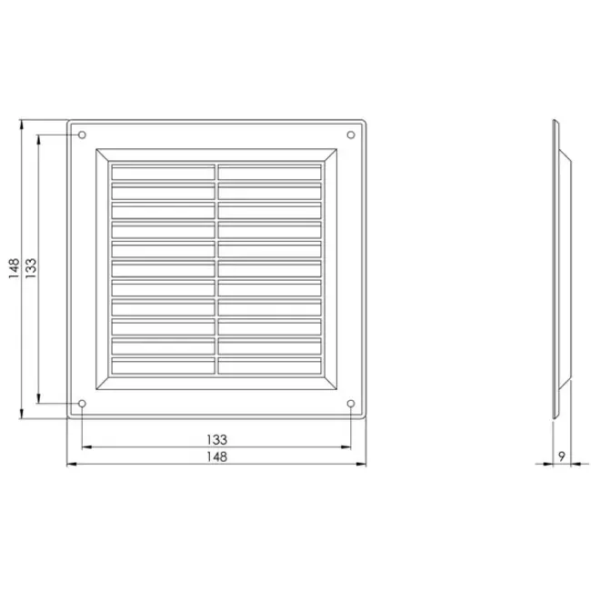Fyrkantigt ventilationsgaller med galler 150x150 mm, brunt - VR1550B