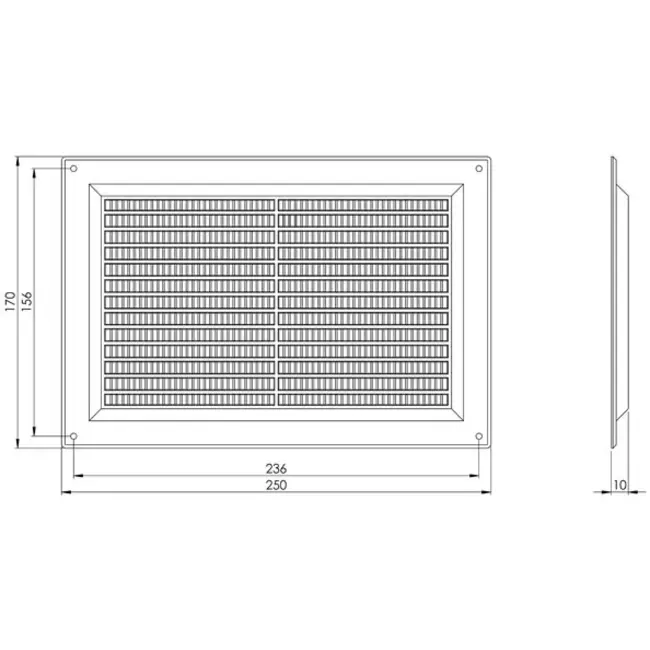 Rektangulärt ventilationsgaller med galler 250x170, grått - VR2517