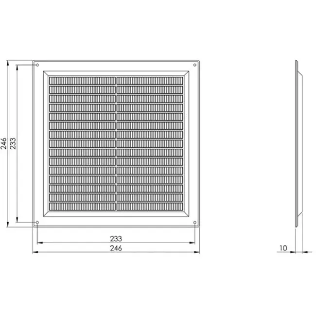 Fyrkantigt ventilationsgaller med grill 250x250, grått