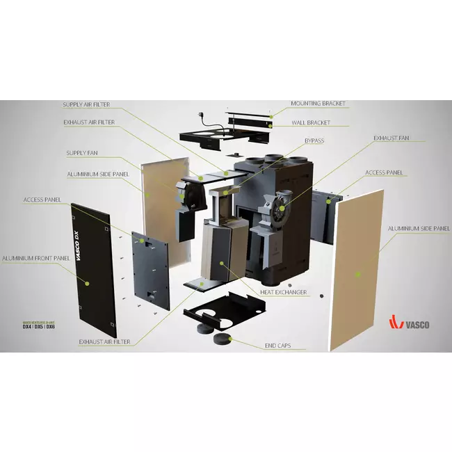 Vasco FTX-enhet DX4 - 400 m³/h - inklusive trådlös kontroll