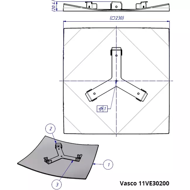 Vasco designtak- eller väggventil deluxe fyrkantig böjd (inkl. smiley)