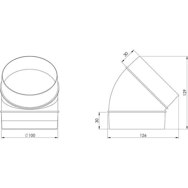 Rund 45° böj av plast, diameter: 100 mm AL100-45