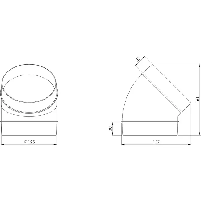 Rund 45° böj av plast, diameter: 125 mm AL125-45