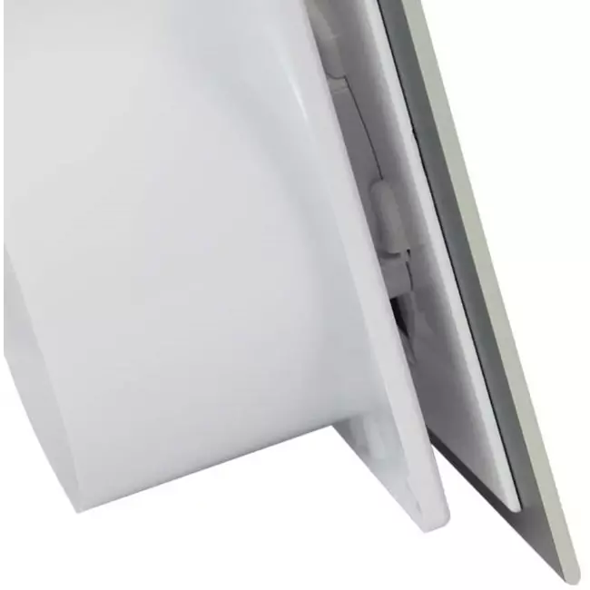 Badrumsfläkt Ø 100 mm med timer och fuktsensor – front av glas i satinsilver