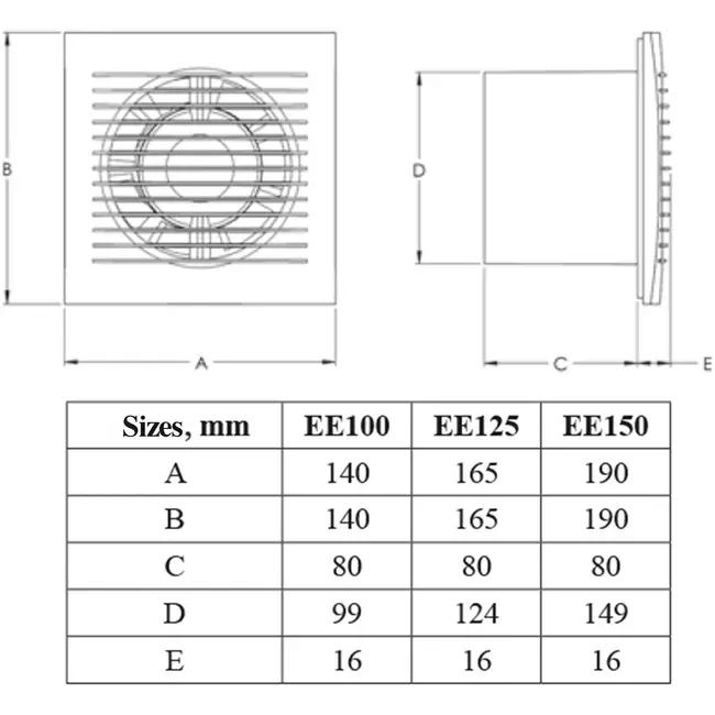Badrumsfläkt Ø 100 mm vit med timer och fuktsensor - EE100HT