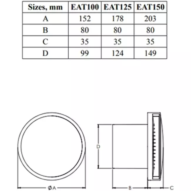 Badrumsfläkt rund Ø 100 mm antracit - design EAT100A