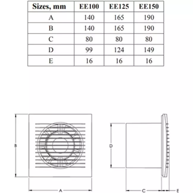 Badrumsfläkt Ø 100 mm antracit med timer - standard EE100TA