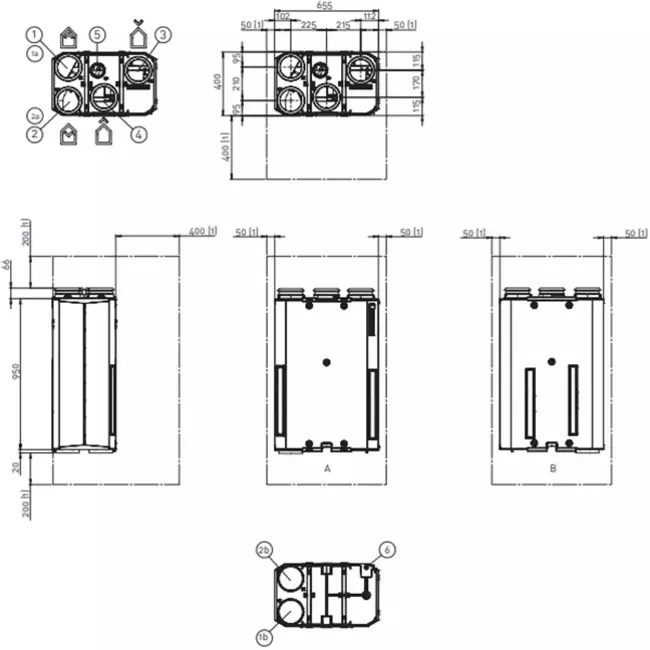 Itho Daalderop FTX-enhet HRU ECO 300 R + inbyggd RFT 300 m3/h - eurokontakt