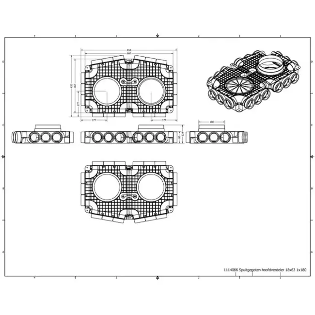 Vent-Axia Uniflexplus underfördelningsskåp 18 x Ø 69 mm sidoanslutning med tapp Ø 160 mm