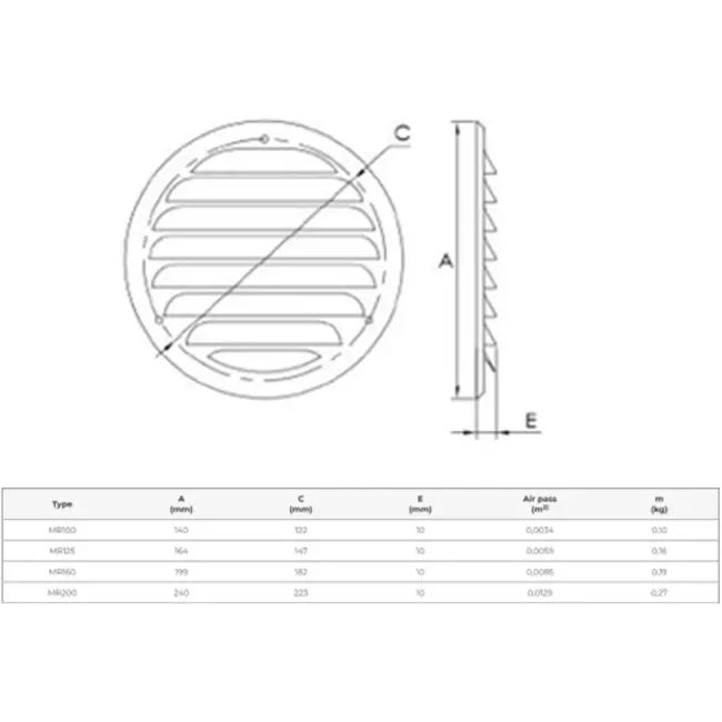 Runt ventilationsgaller av metall Ø 160 mm, brunt - MR160B – RAL8016