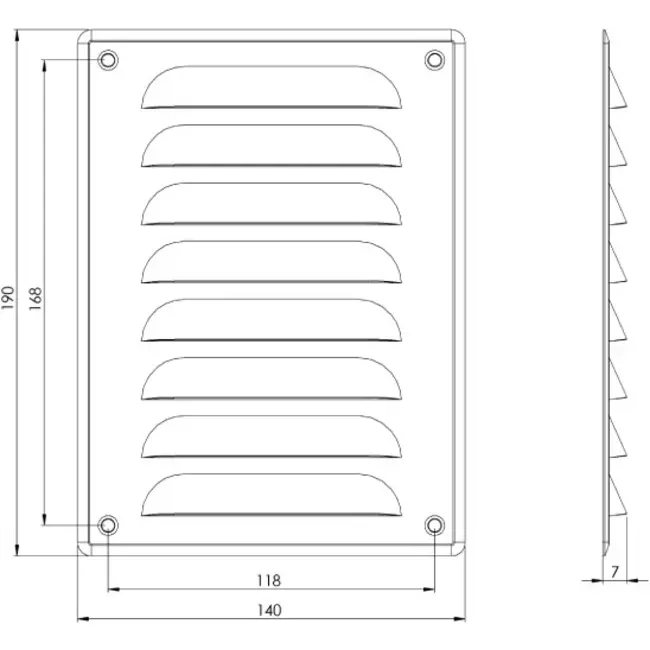 Fyrkantigt ventilationsgaller av metall 140x190 mm, brunt - MR1419B