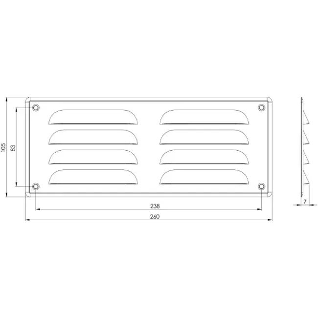 Fyrkantigt ventilationsgaller av metall 260x105 mm koppar - MR26105Cu