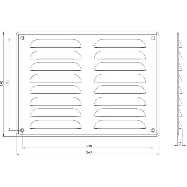 Fyrkantigt ventilationsgaller av metall 260x190 mm zink - MR2619Zn