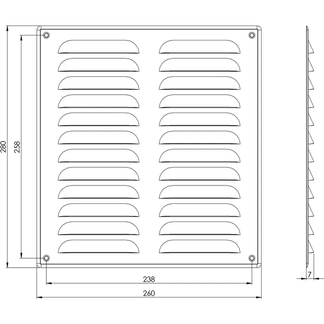 Fyrkantigt ventilationsgaller av metall 260x280 mm koppar - MR2628Cu