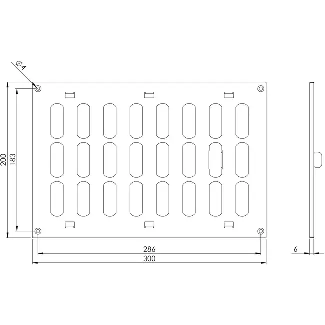 Justerbart metallgaller 300x200, vit  - MR3020R - RAL9016