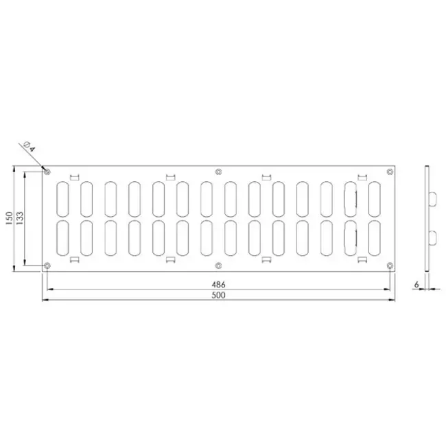 Justerbart metallgaller 500x150, svart - MR5015RM - RAL9005
