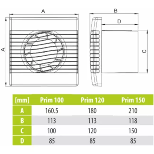 Badrumsfläkt Ø 150 mm vit – pRim150S