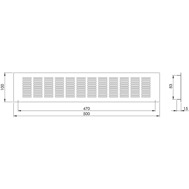 Sockelgaller i aluminium - svart L=500 mm x H=100 mm - RA1050B