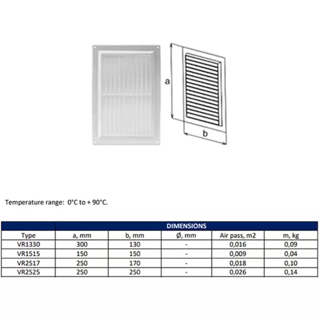 Rektangulärt ventilationsgaller med galler 250x170, grått - VR2517