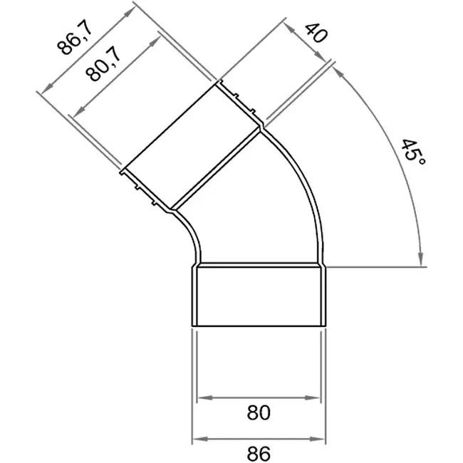 Wavin Ventiza Böj 45 grader PVC oval 195x80 mm vertikal M/S