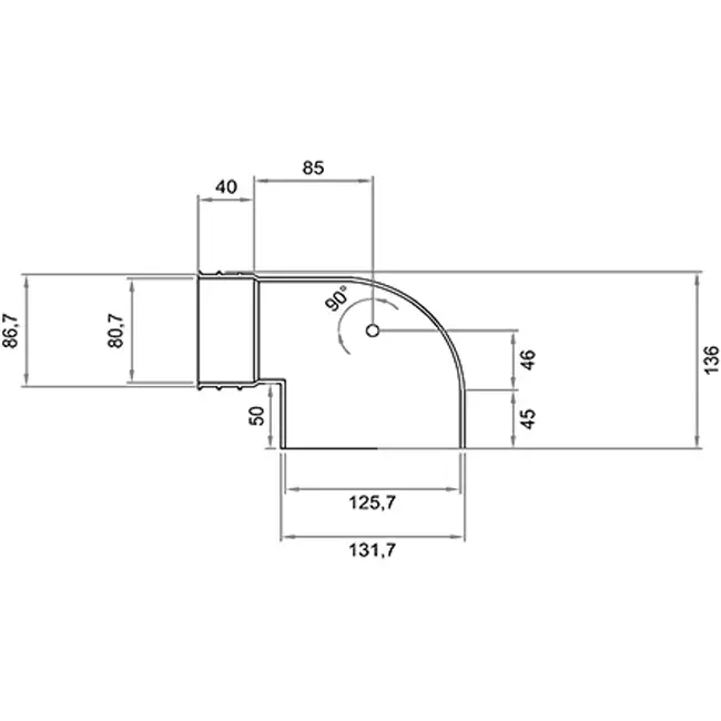 Wavin Ventiza ändstycke 90 grader PVC runt 125x80x50 mm M/M
