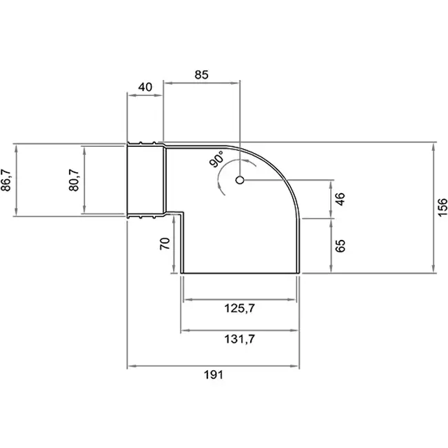 Wavin Ventiza ändstycke 90 grader PVC runt 125x80x70 mm M/M