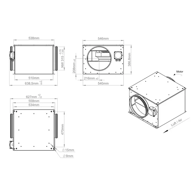 Rörfläkt 315 mm isolerad - ISOR 315 EC K 01