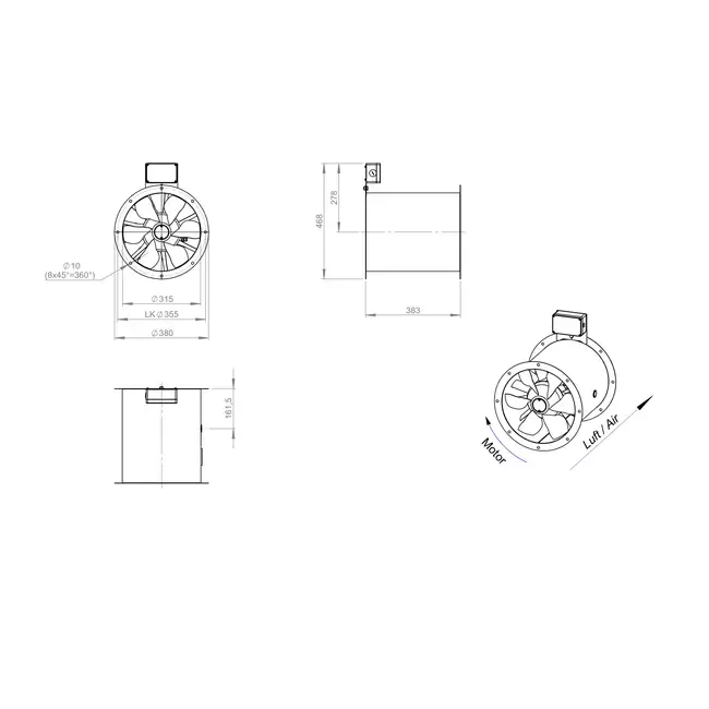 Axial 315 mm rökgasfläkt med kanal F300- AL 315 D2 F3 01 CFG