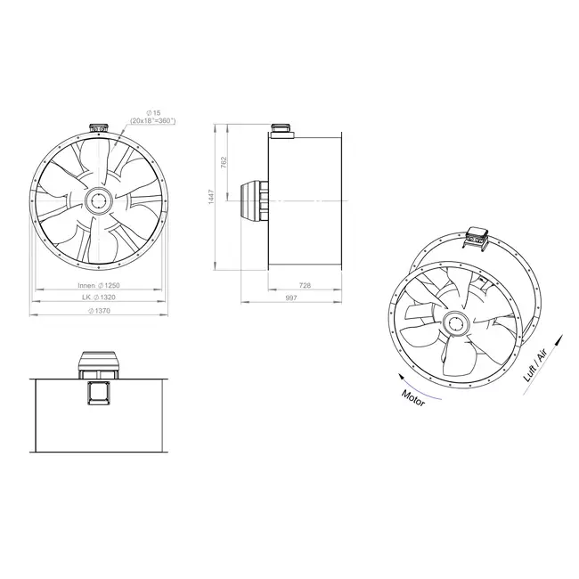Axial 1250 mm kanalfläkt rökgas F300- AL 1250 D6 F3 02 CFG